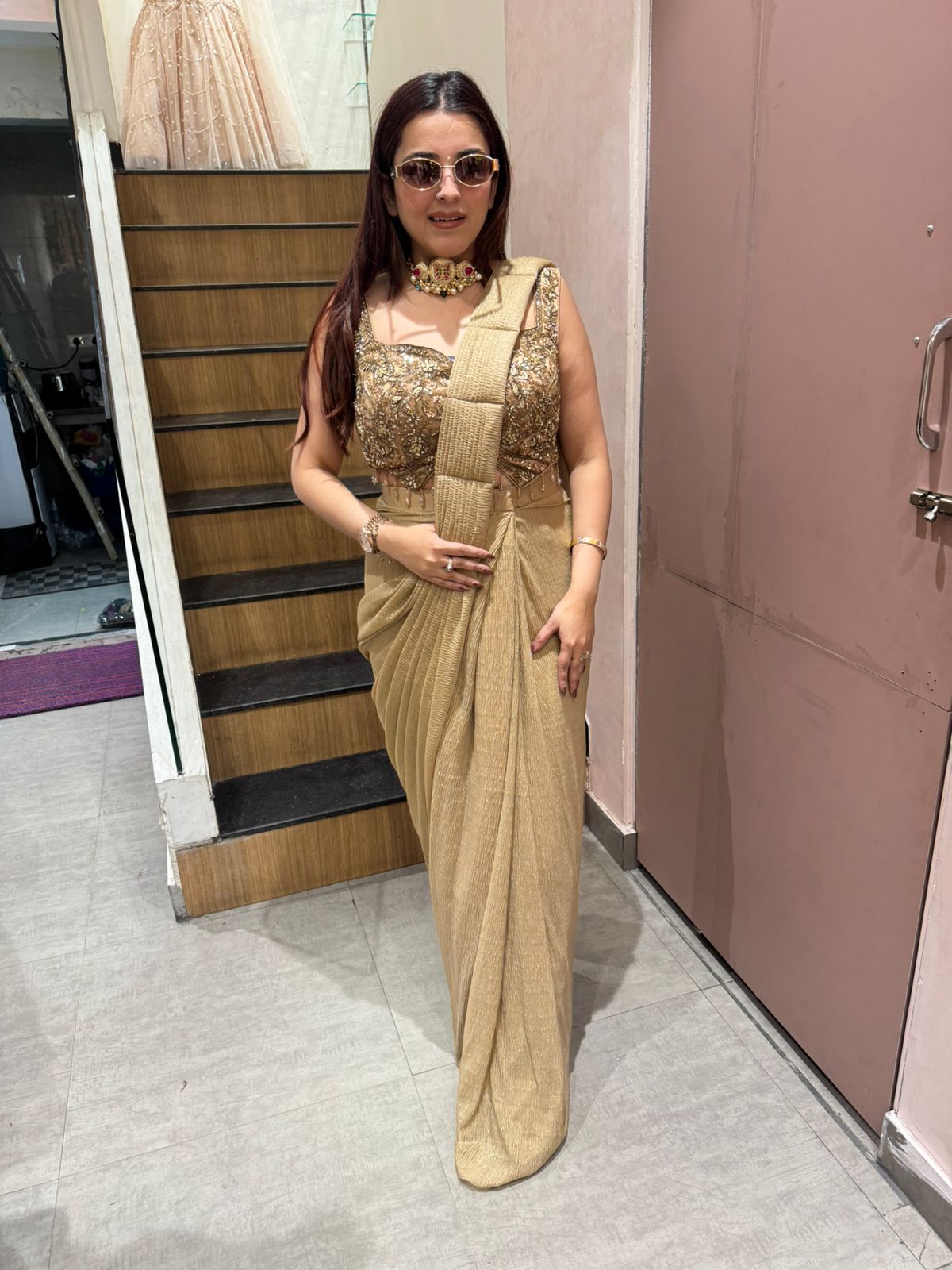 Mona Embellished Draped Saree Set