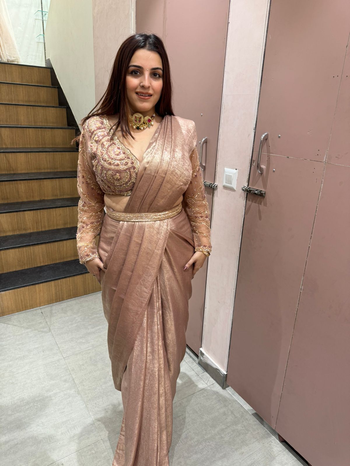 Regal Embroidered Draped Saree Set