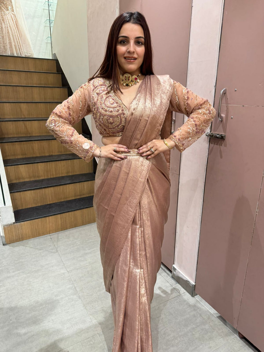 Regal Embroidered Draped Saree Set