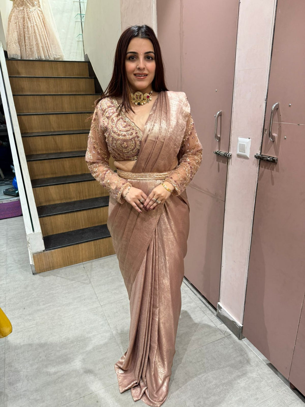 Regal Embroidered Draped Saree Set