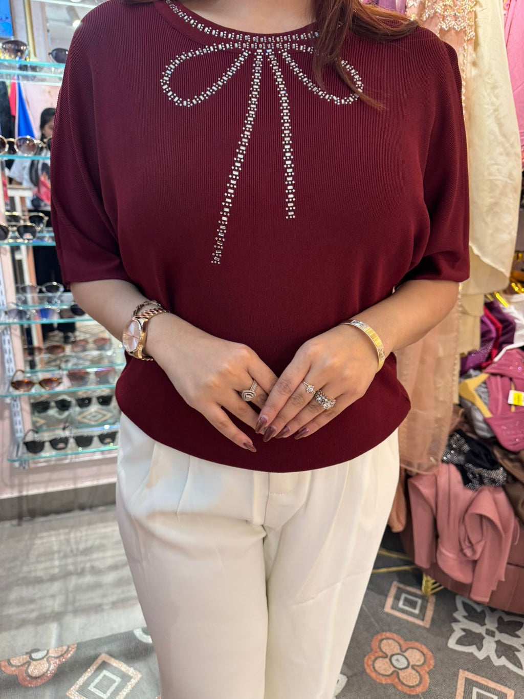 Crystal Bow Embellished Top