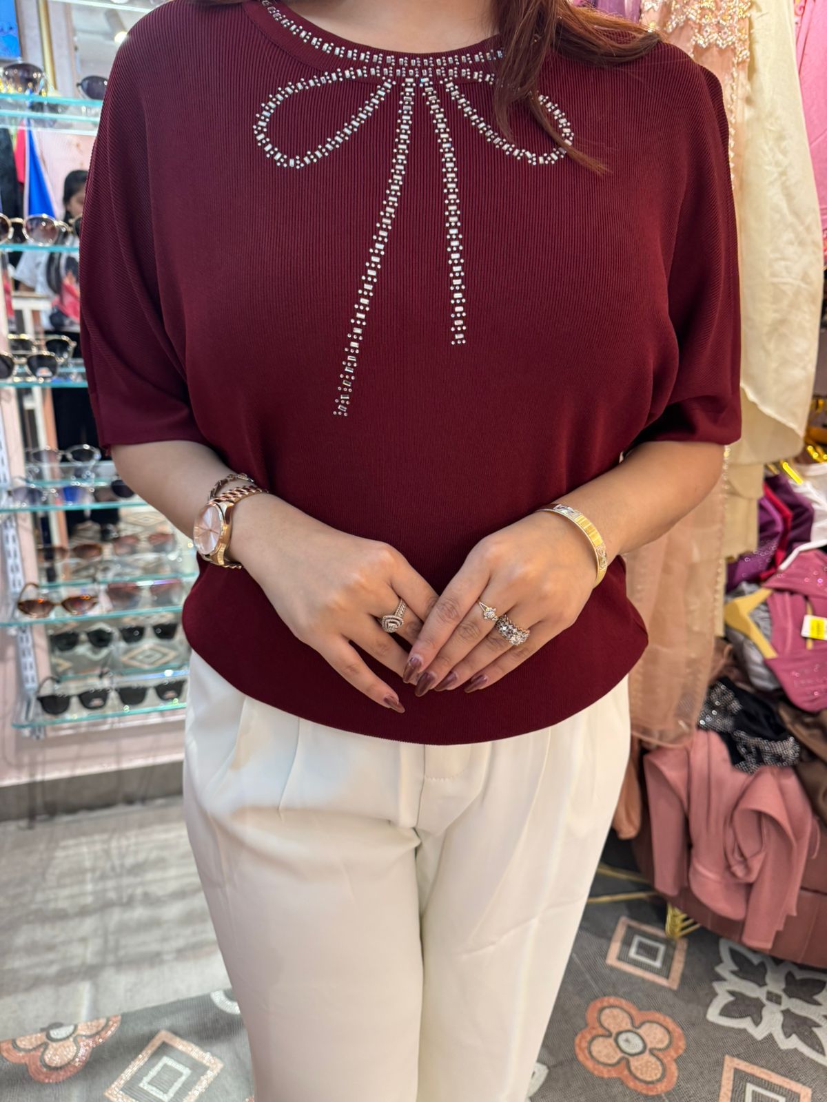 Crystal Bow Embellished Top