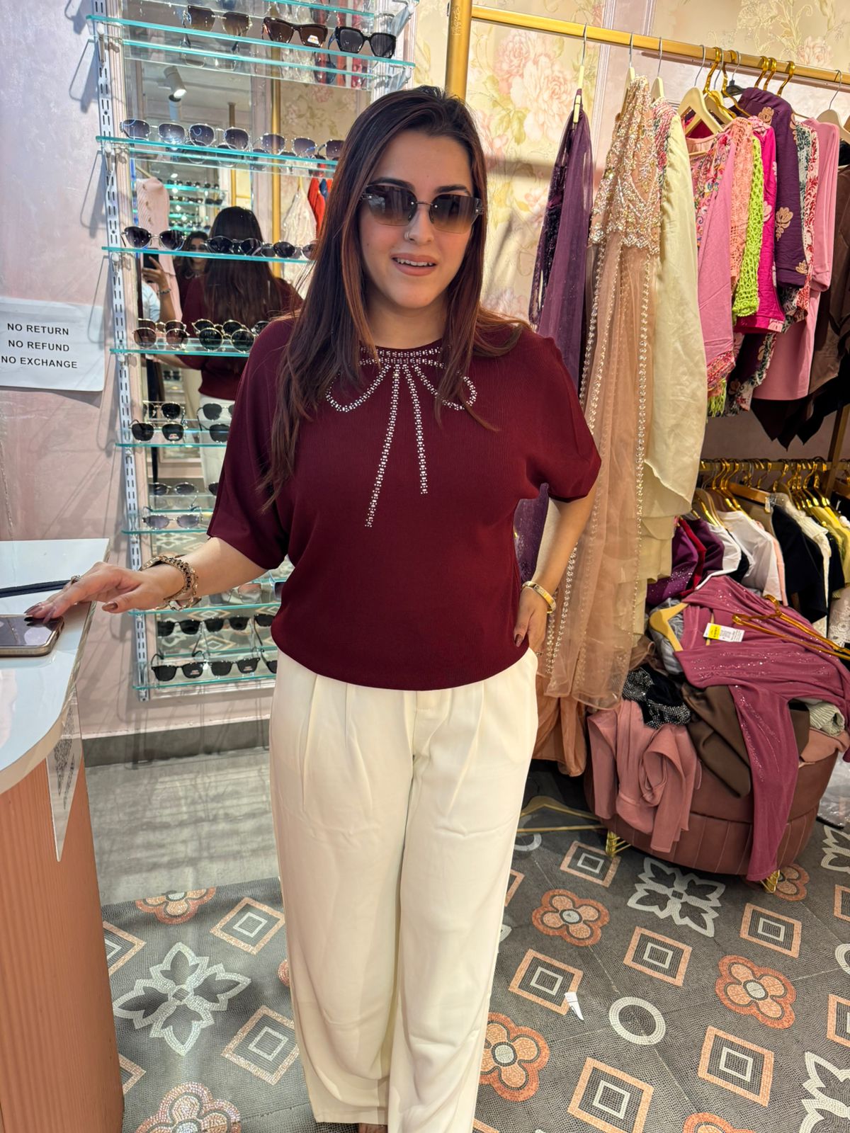 Crystal Bow Embellished Top