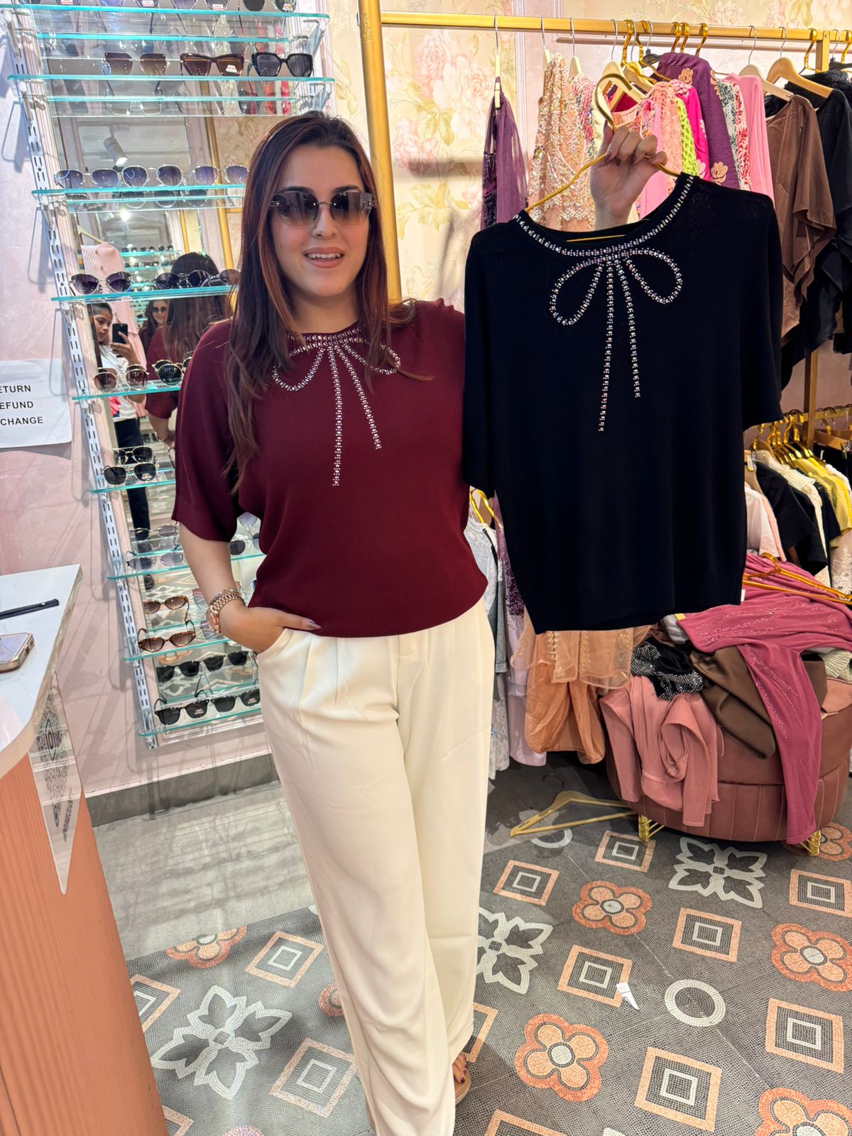 Crystal Bow Embellished Top