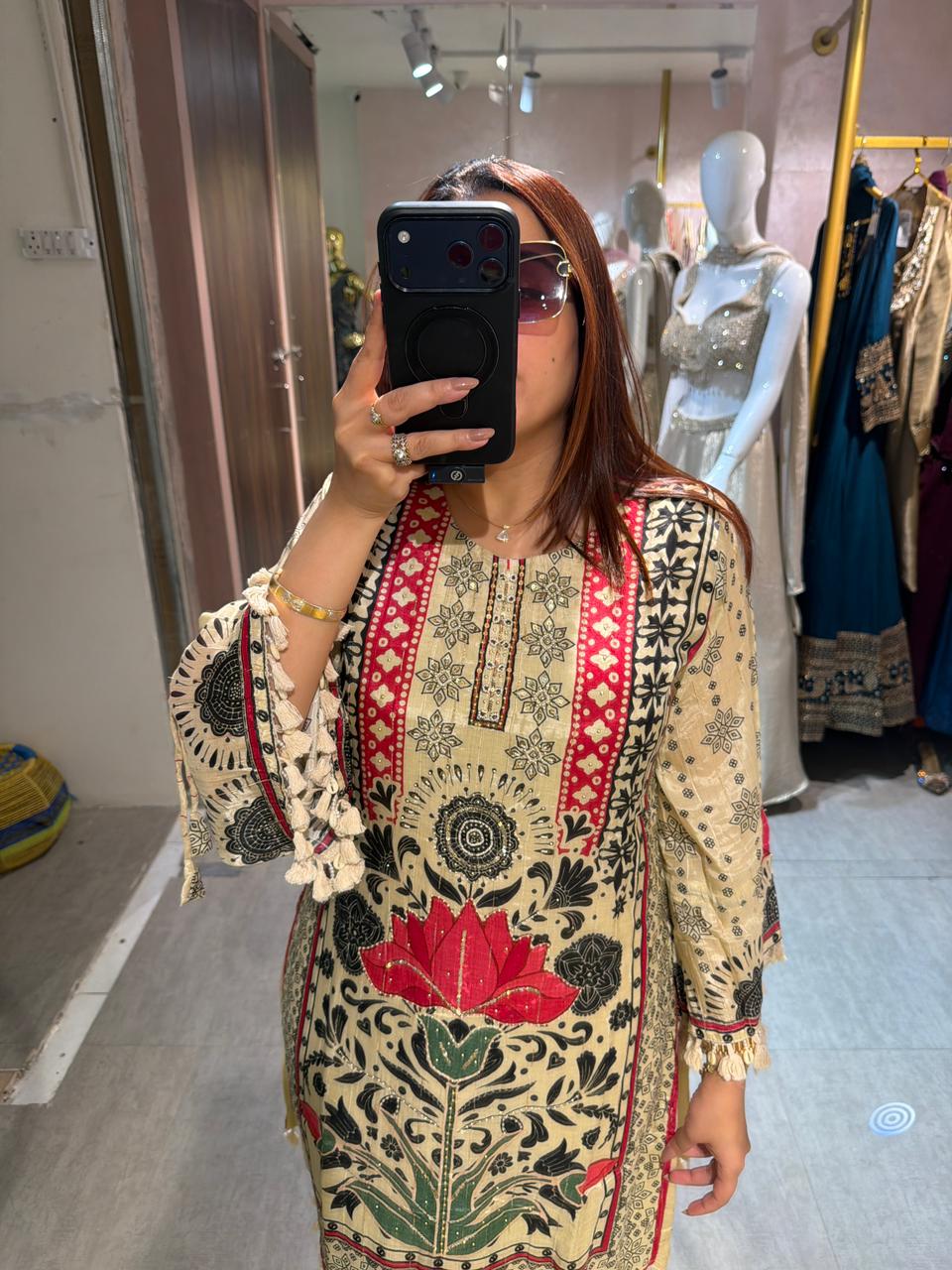 Vintage Lotus Print Coord Set