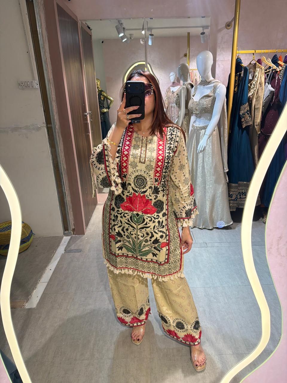 Vintage Lotus Print Coord Set