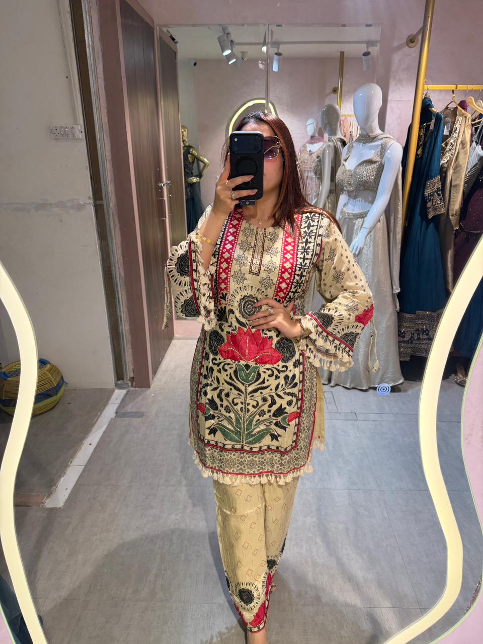 Vintage Lotus Print Coord Set