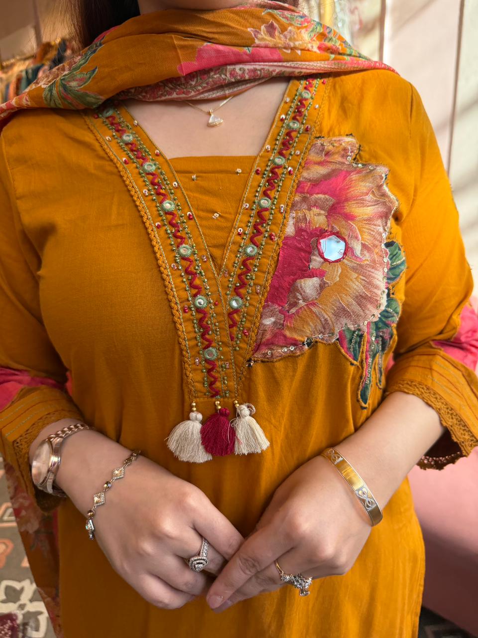 Saffron Bloom Embroidered Kurta Set