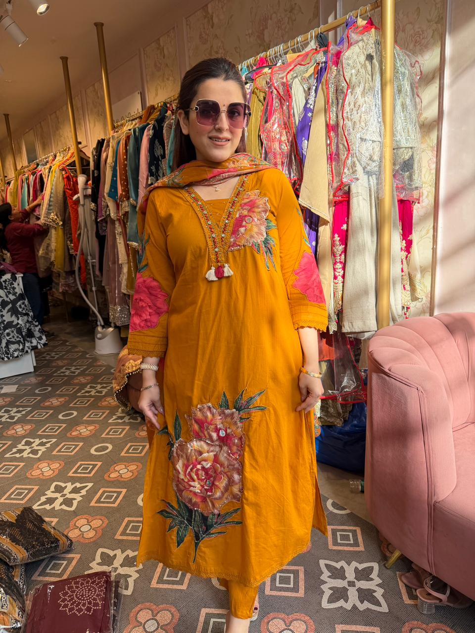 Saffron Bloom Embroidered Kurta Set