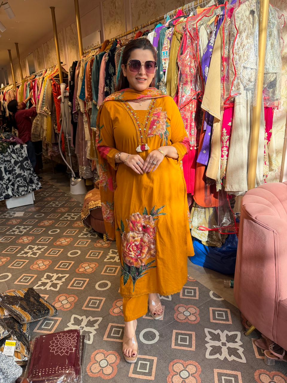Saffron Bloom Embroidered Kurta Set
