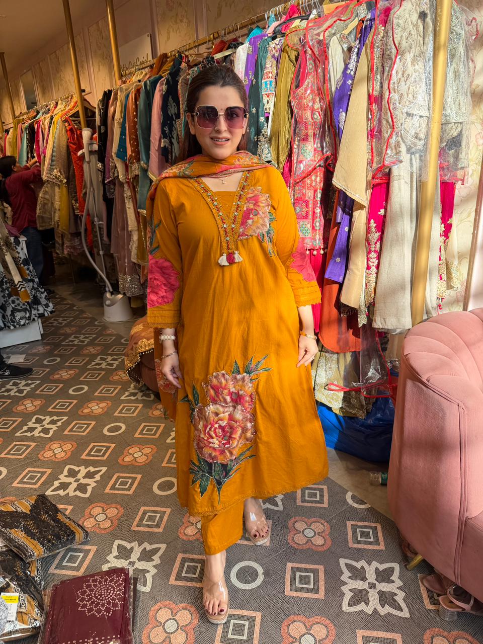Saffron Bloom Embroidered Kurta Set