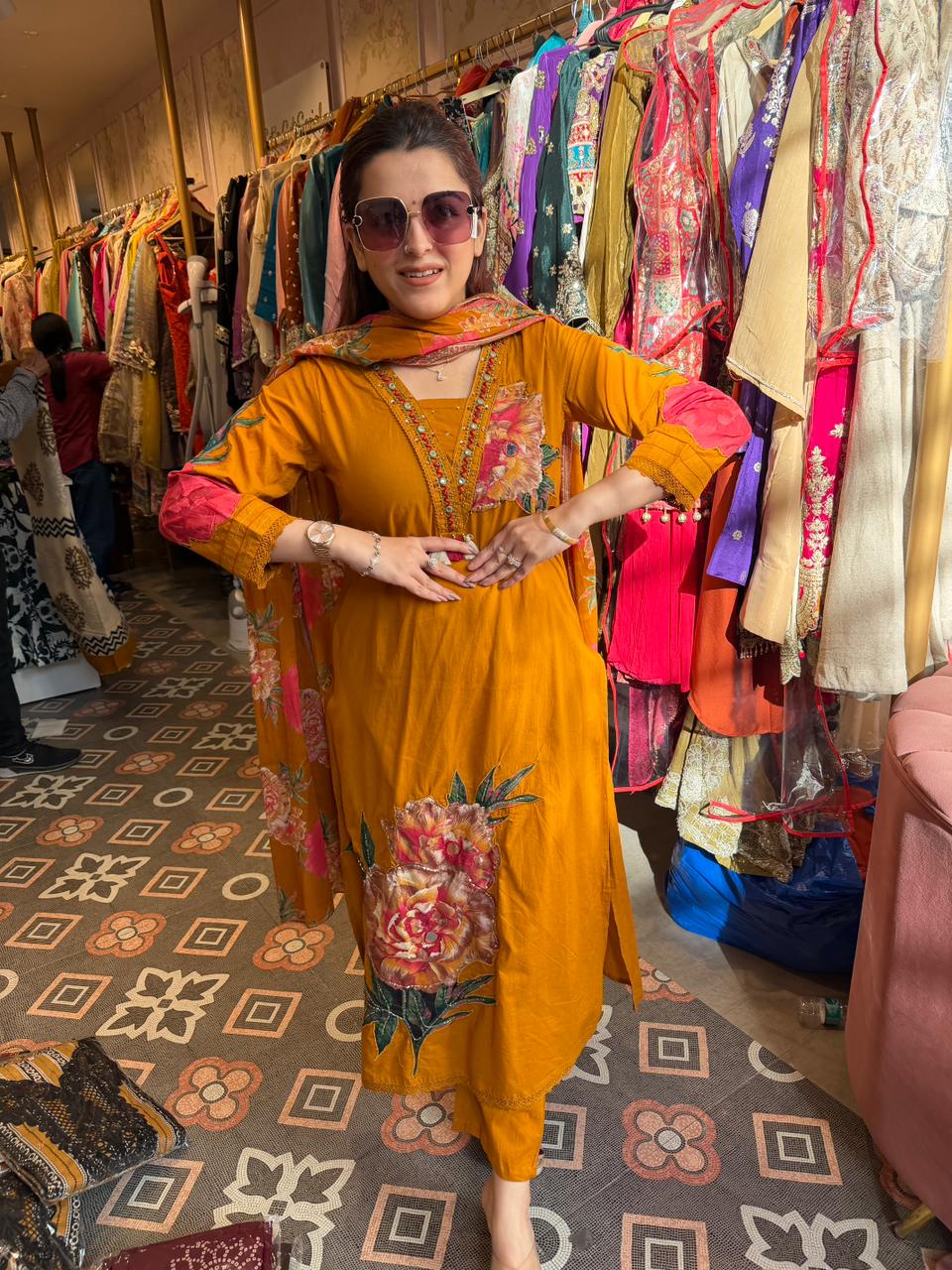 Saffron Bloom Embroidered Kurta Set
