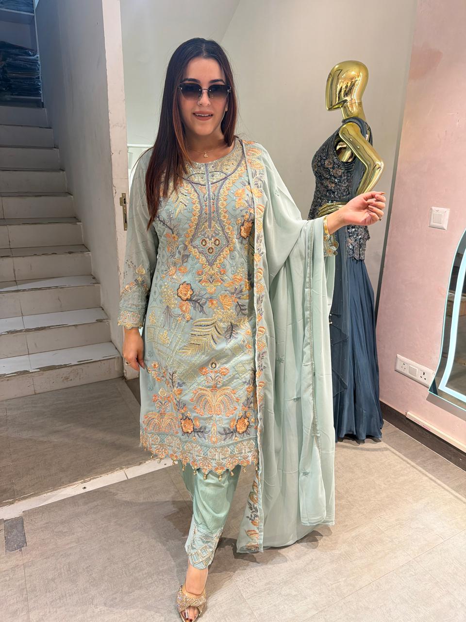Zena Luxe Embroidered Suit Set