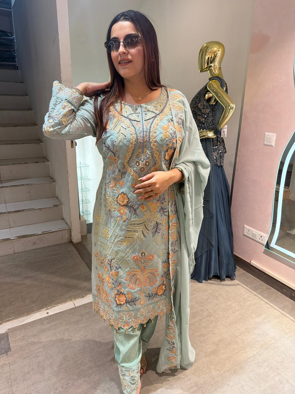 Zena Luxe Embroidered Suit Set