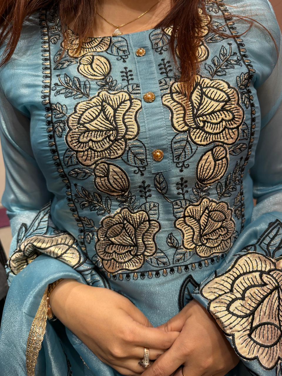 Sky Floral Embroidered Kurta Set