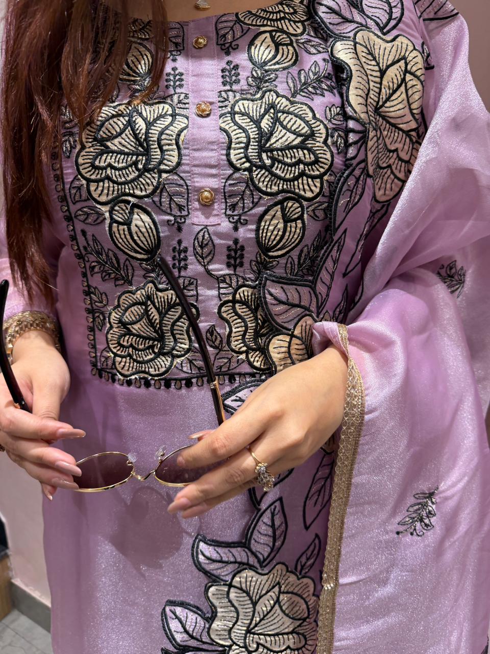 Sky Floral Embroidered Kurta Set