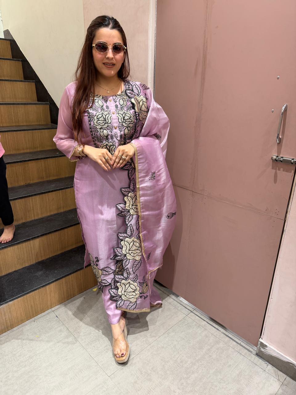 Sky Floral Embroidered Kurta Set