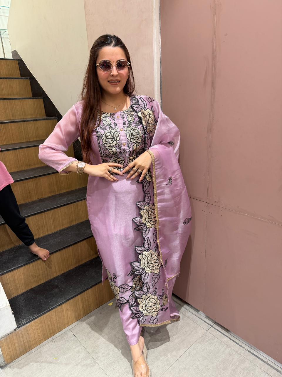 Sky Floral Embroidered Kurta Set