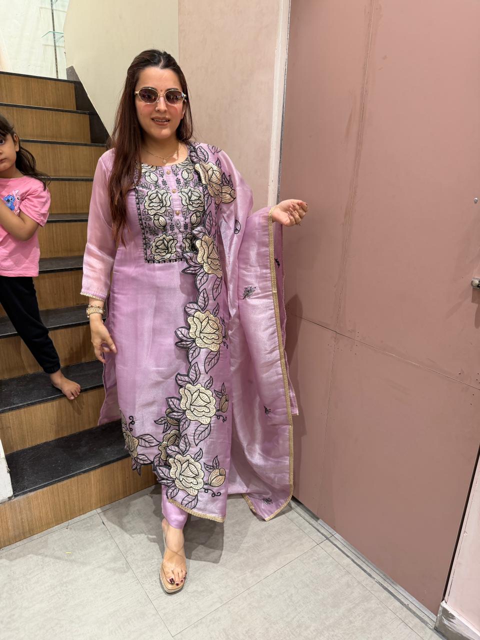 Sky Floral Embroidered Kurta Set