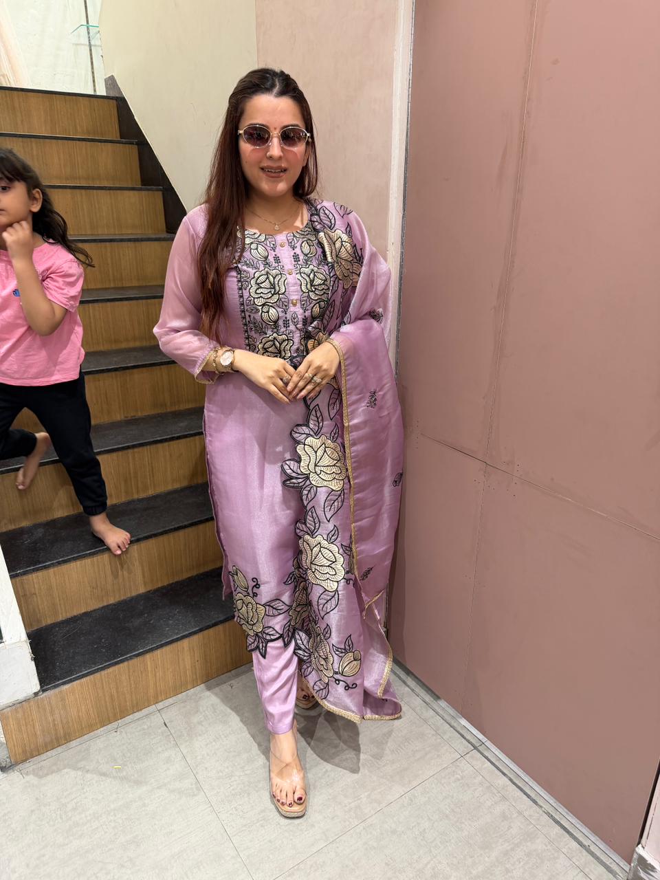 Sky Floral Embroidered Kurta Set