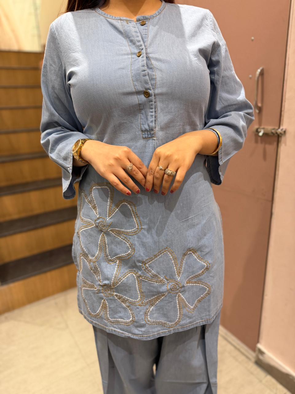 Denim Bloom suit set