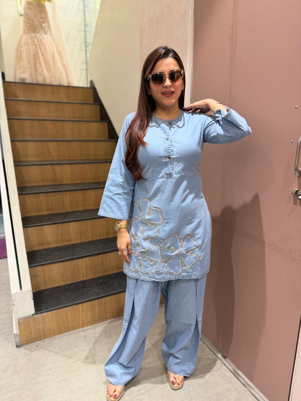 Denim Bloom suit set