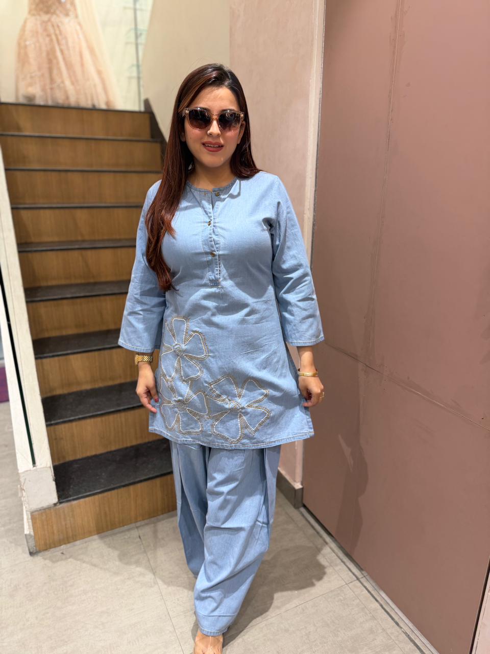 Denim Bloom suit set