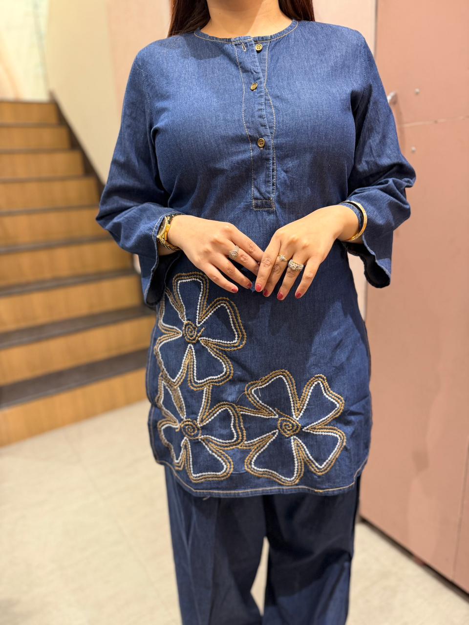 Denim Bloom suit set