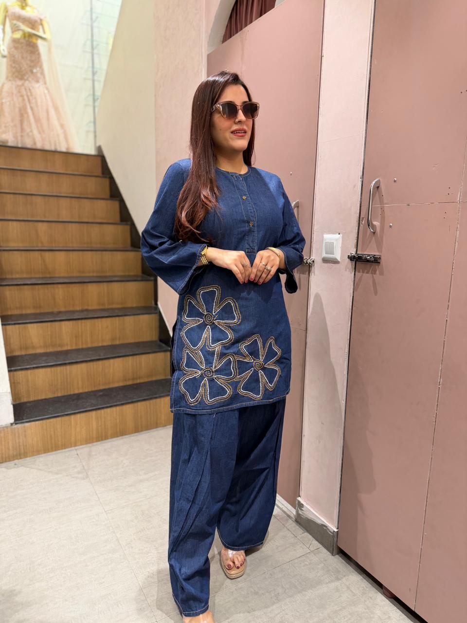 Denim Bloom suit set