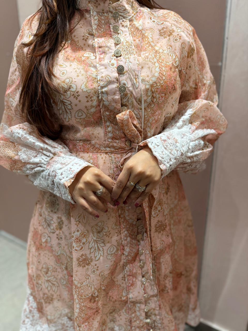 Vintage Bloom Lace Trim midi Dress