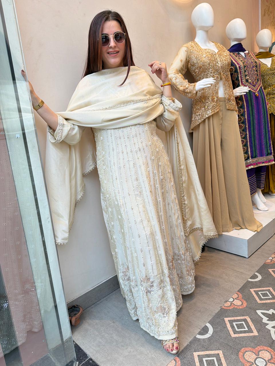 Iva Pearl Embroidered Anarkali  Set