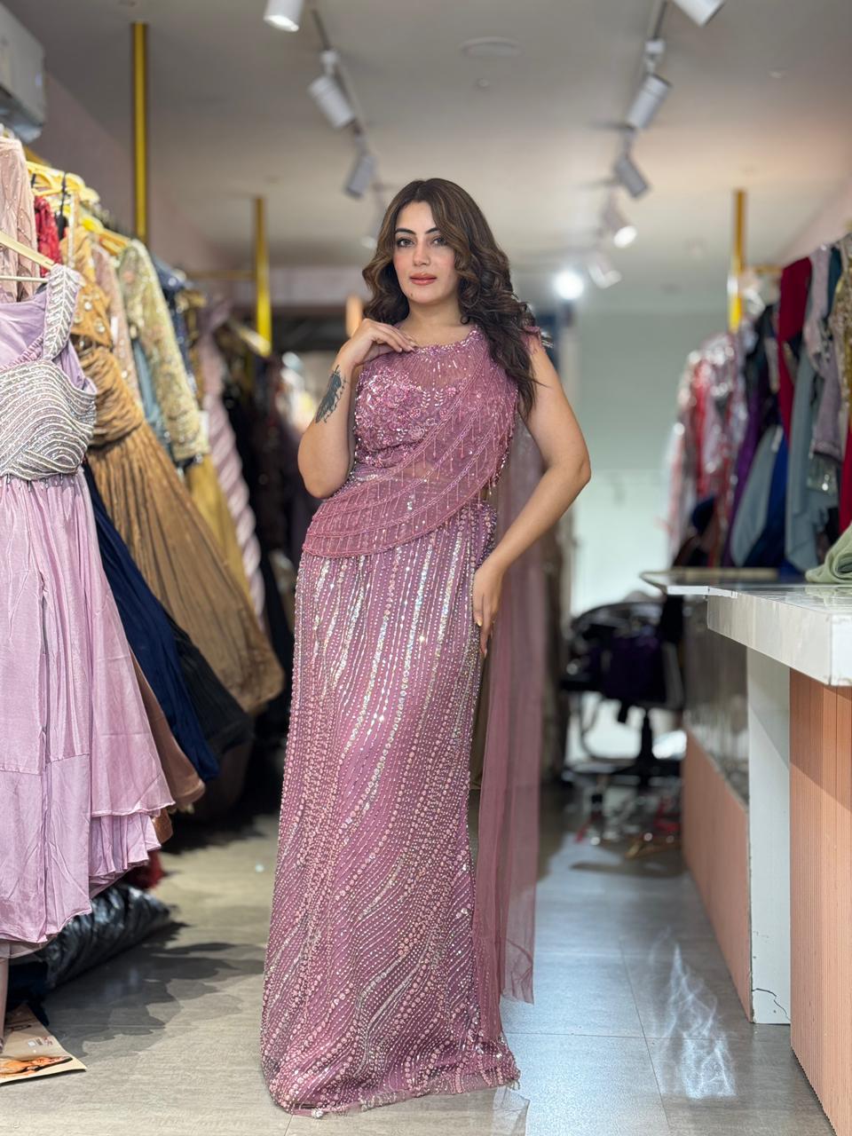 Rose Sequin Draped Skirt set