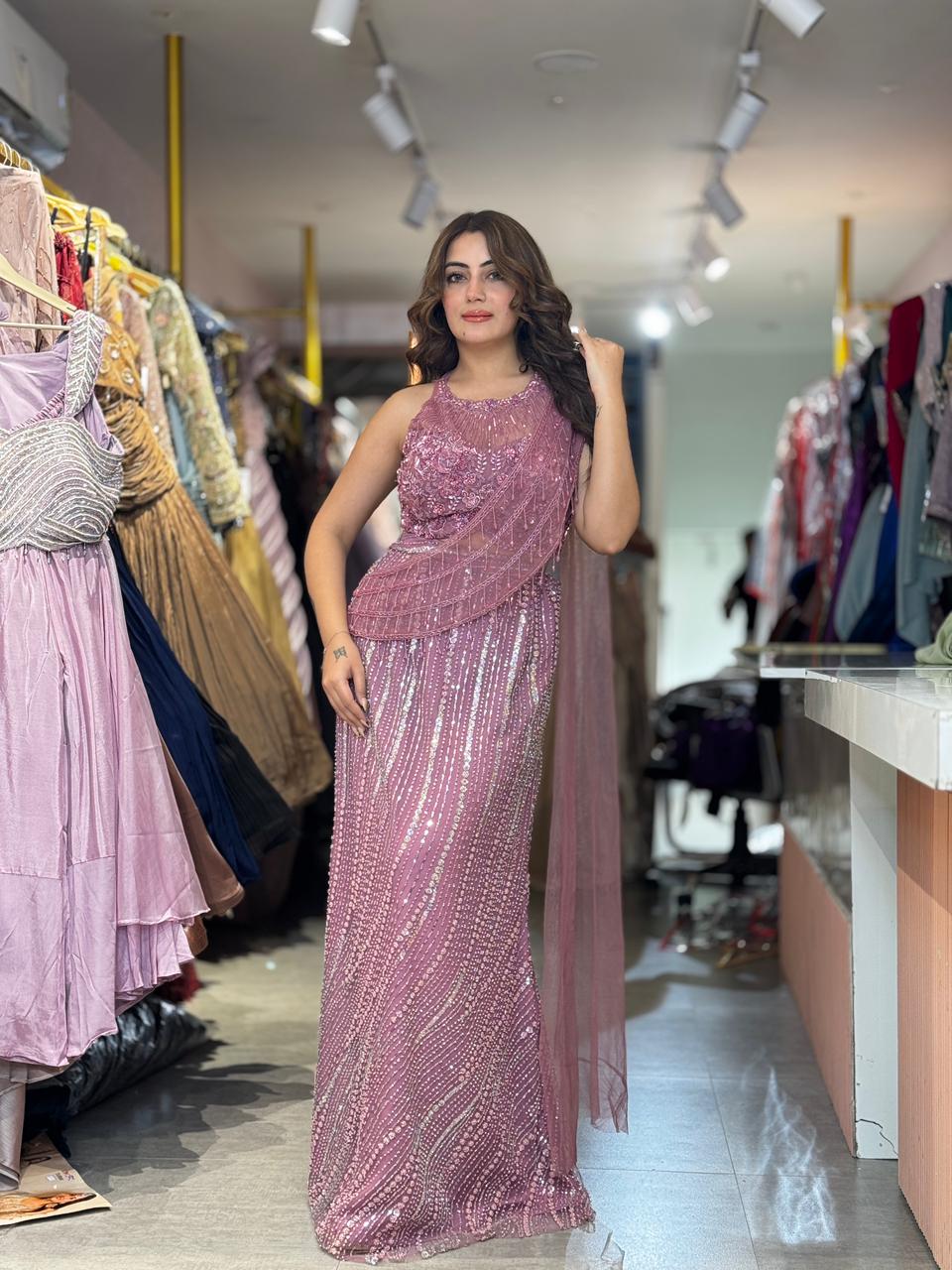 Rose Sequin Draped Skirt set