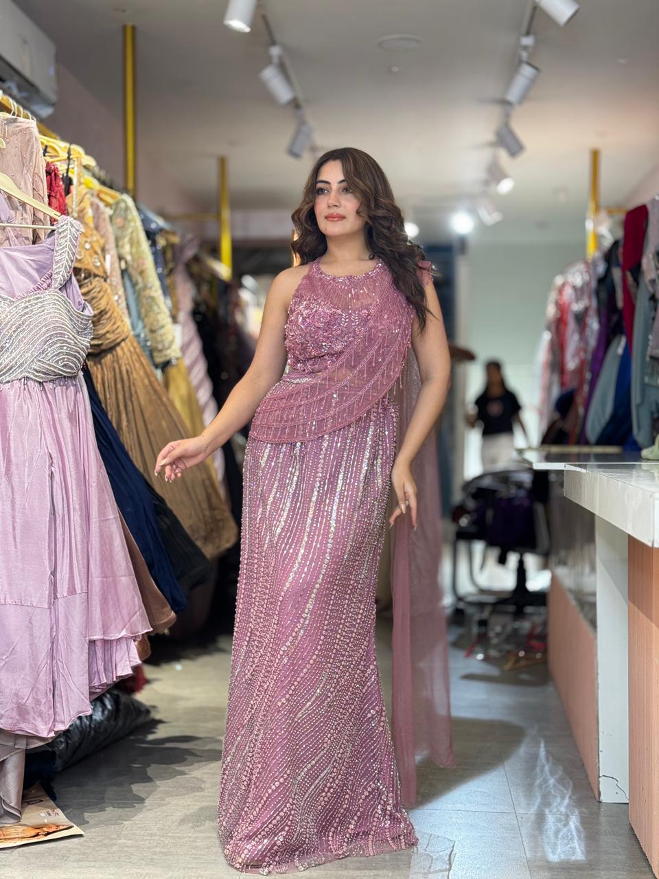 Rose Sequin Draped Skirt set