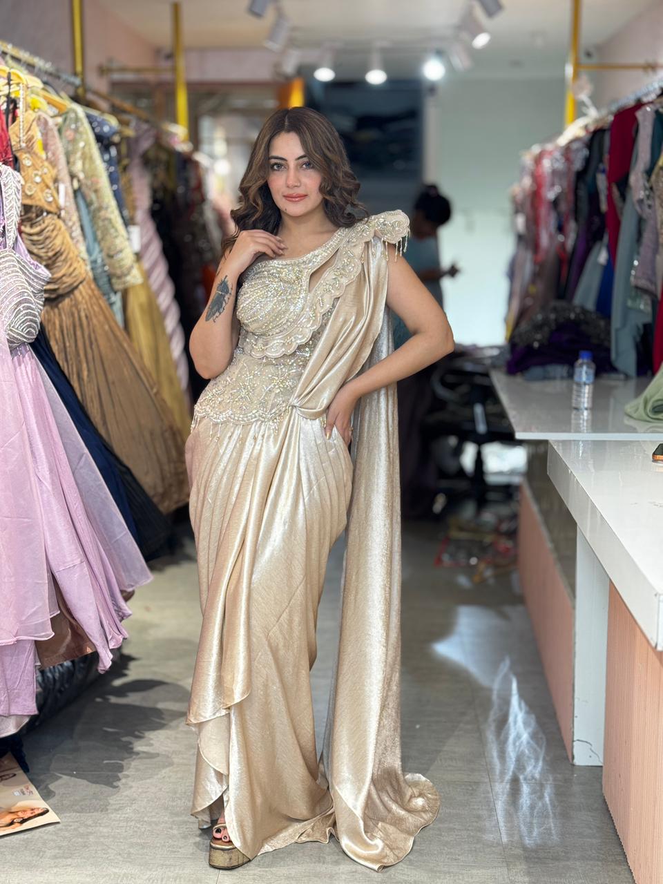 Mai One-Shoulder Draped  (Indo western) Skirt set