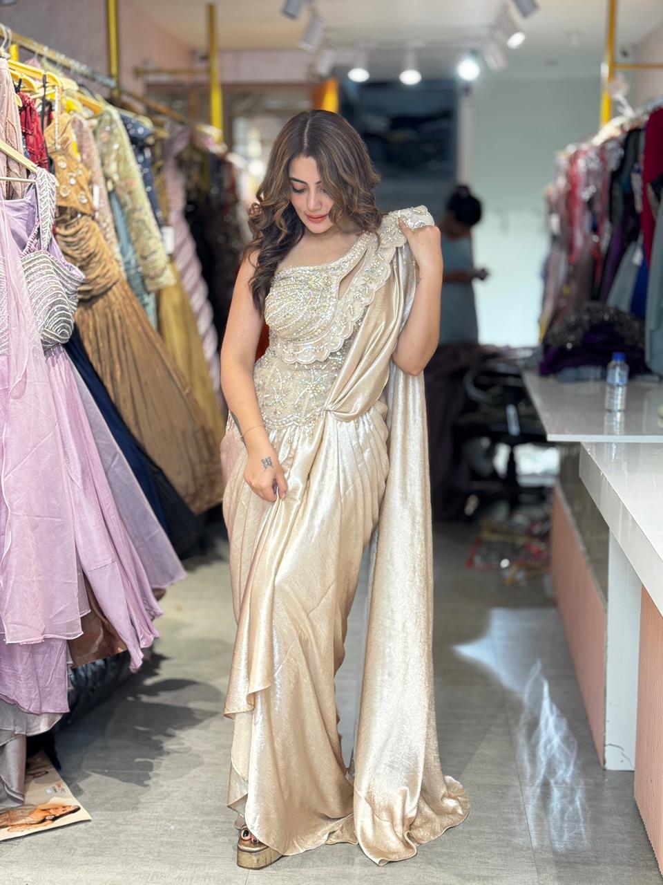Mai One-Shoulder Draped  (Indo western) Skirt set