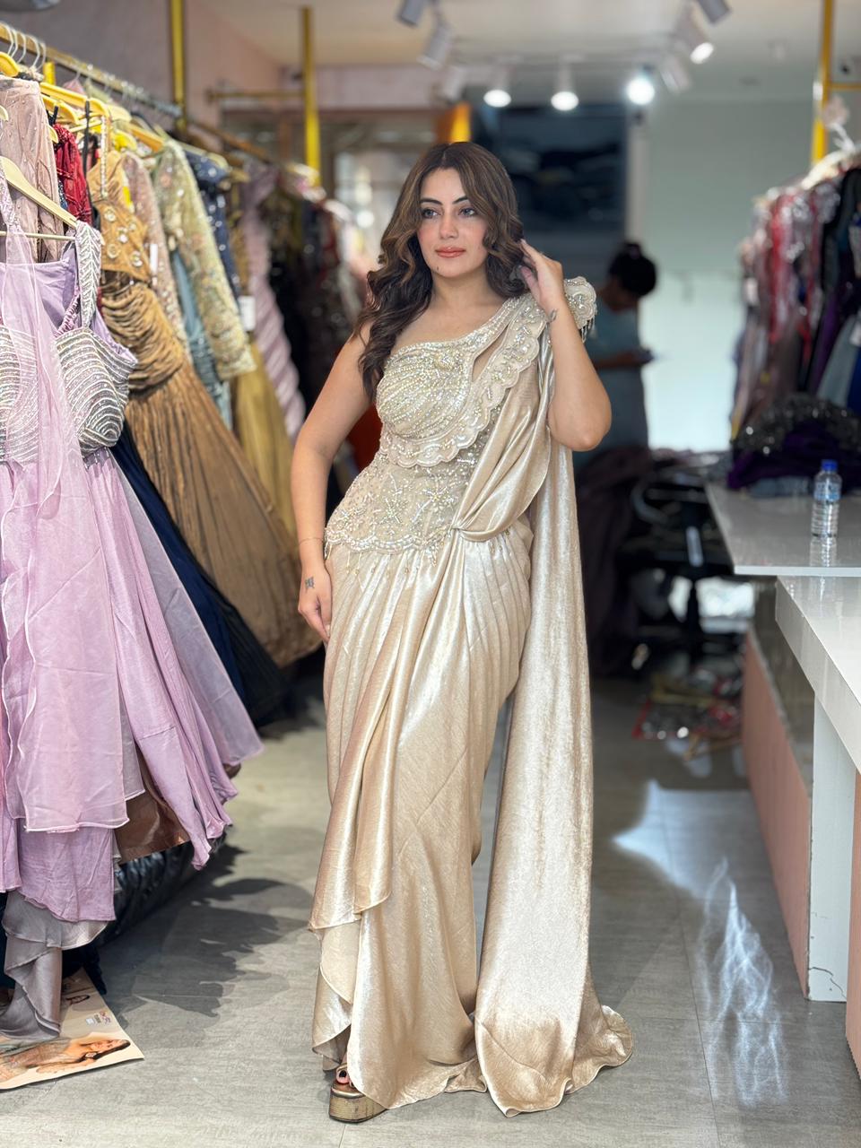 Mai One-Shoulder Draped  (Indo western) Skirt set