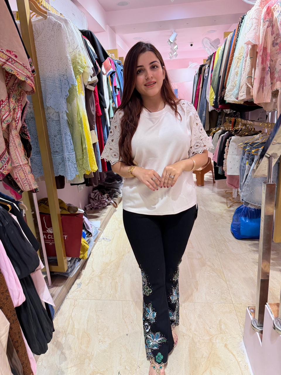 Lia Floral Embellished  Pants