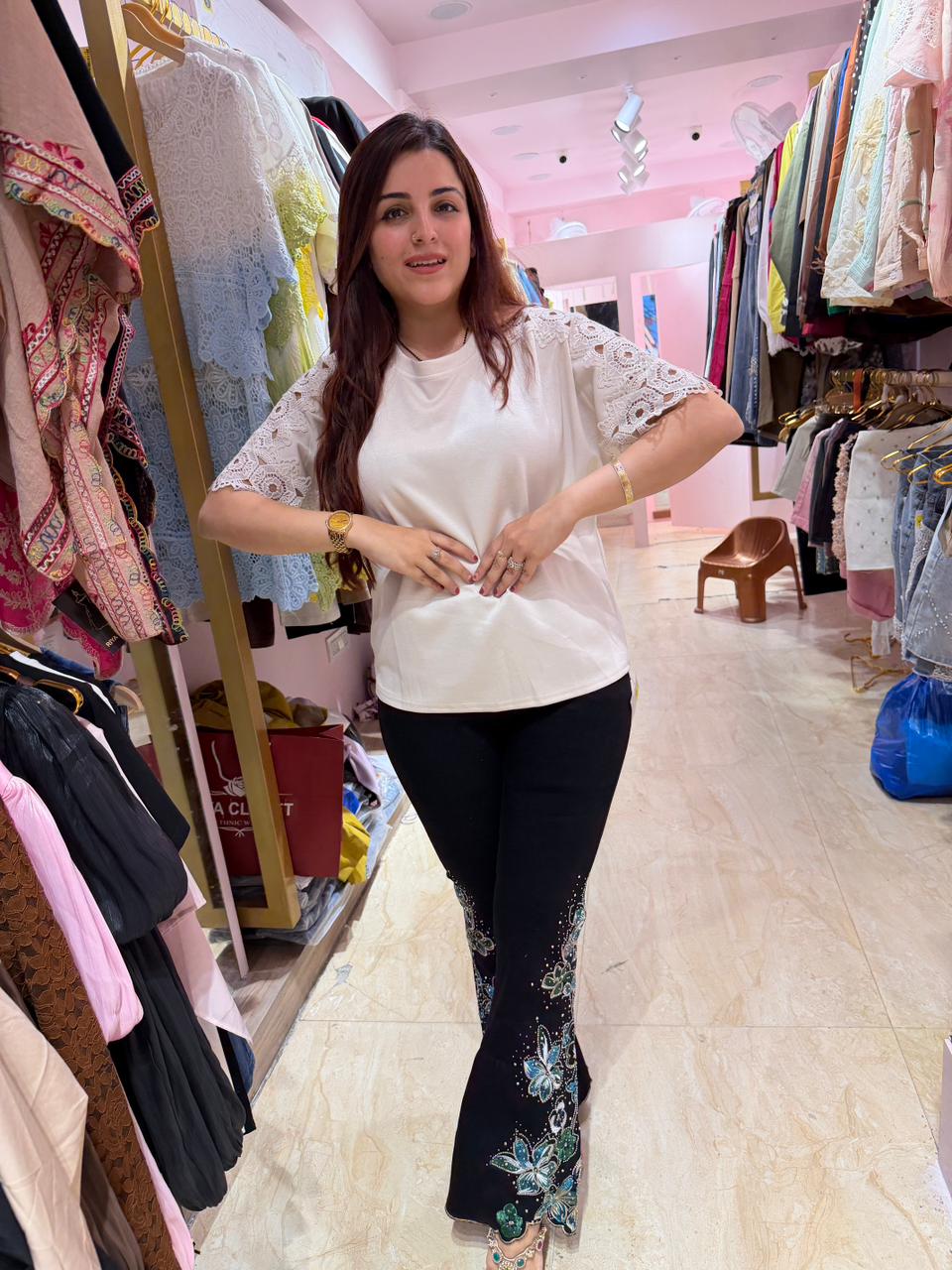 Lia Floral Embellished  Pants