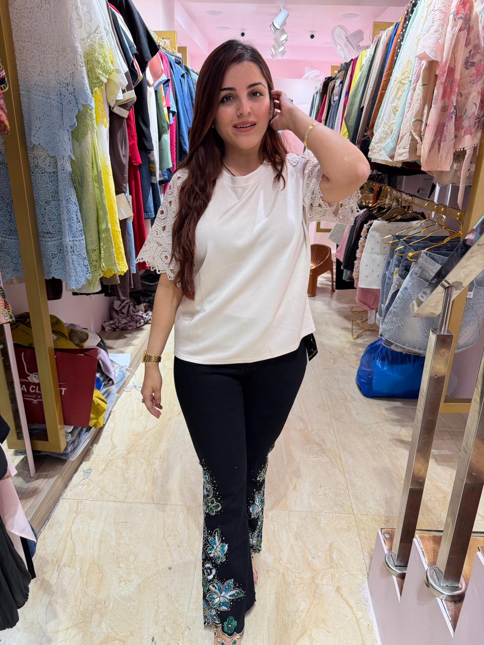 Lia Floral Embellished  Pants