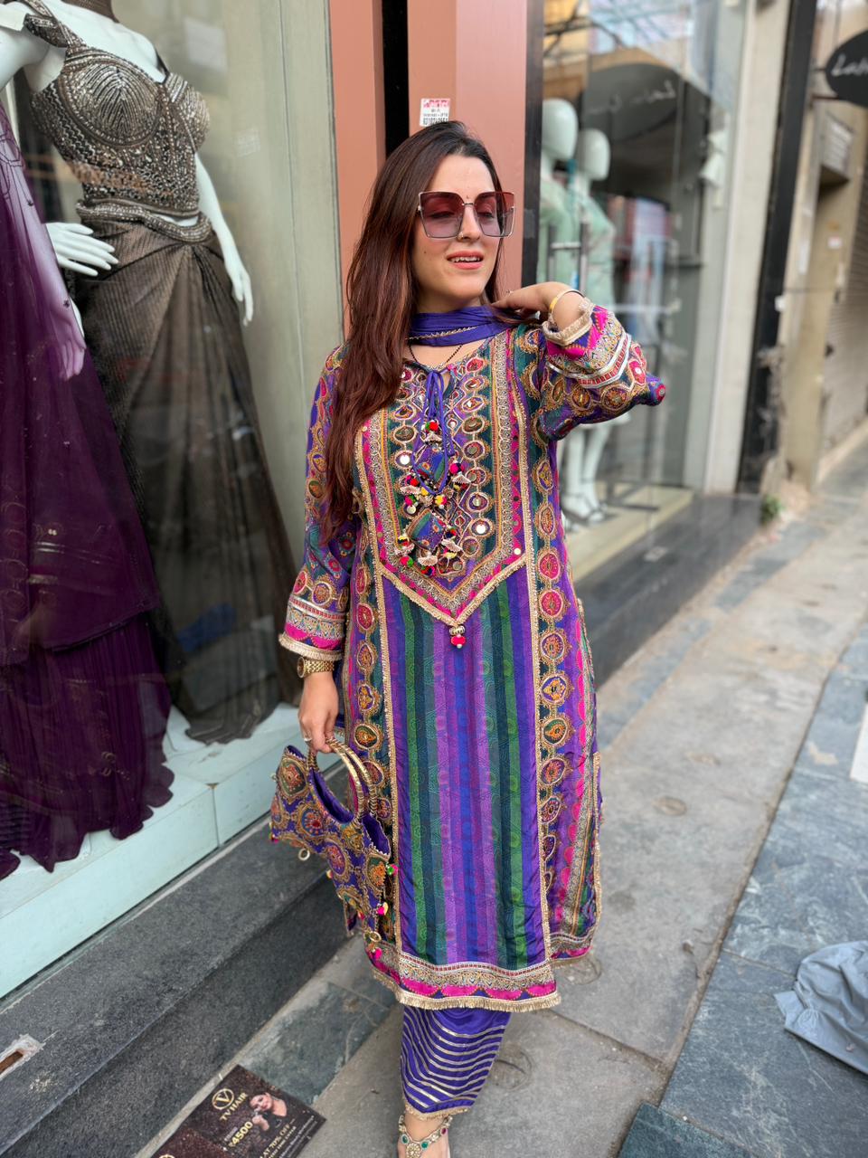 Rinny Multicolor Mirror Work Kurta Set