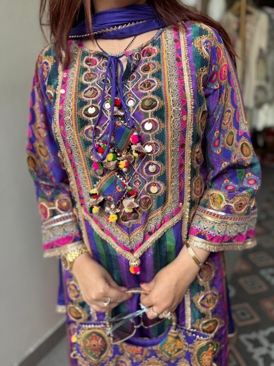 Rinny Multicolor Mirror Work Kurta Set