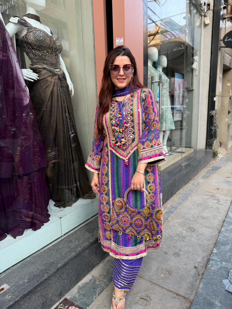 Rinny Multicolor Mirror Work Kurta Set