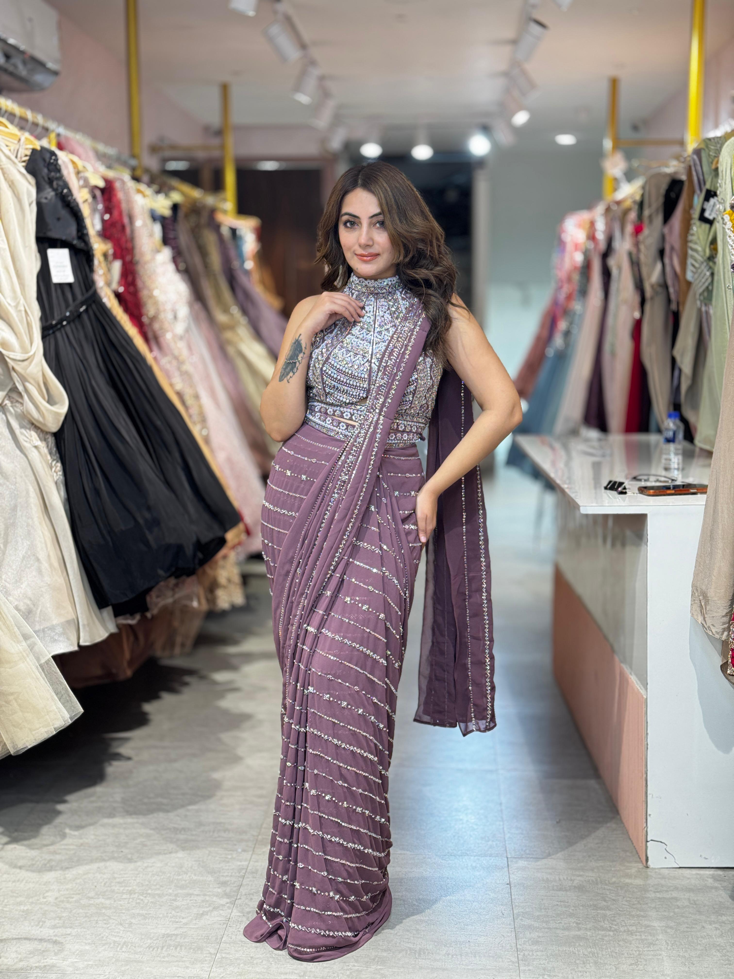 Poppy Mirage Sequin Saree Set