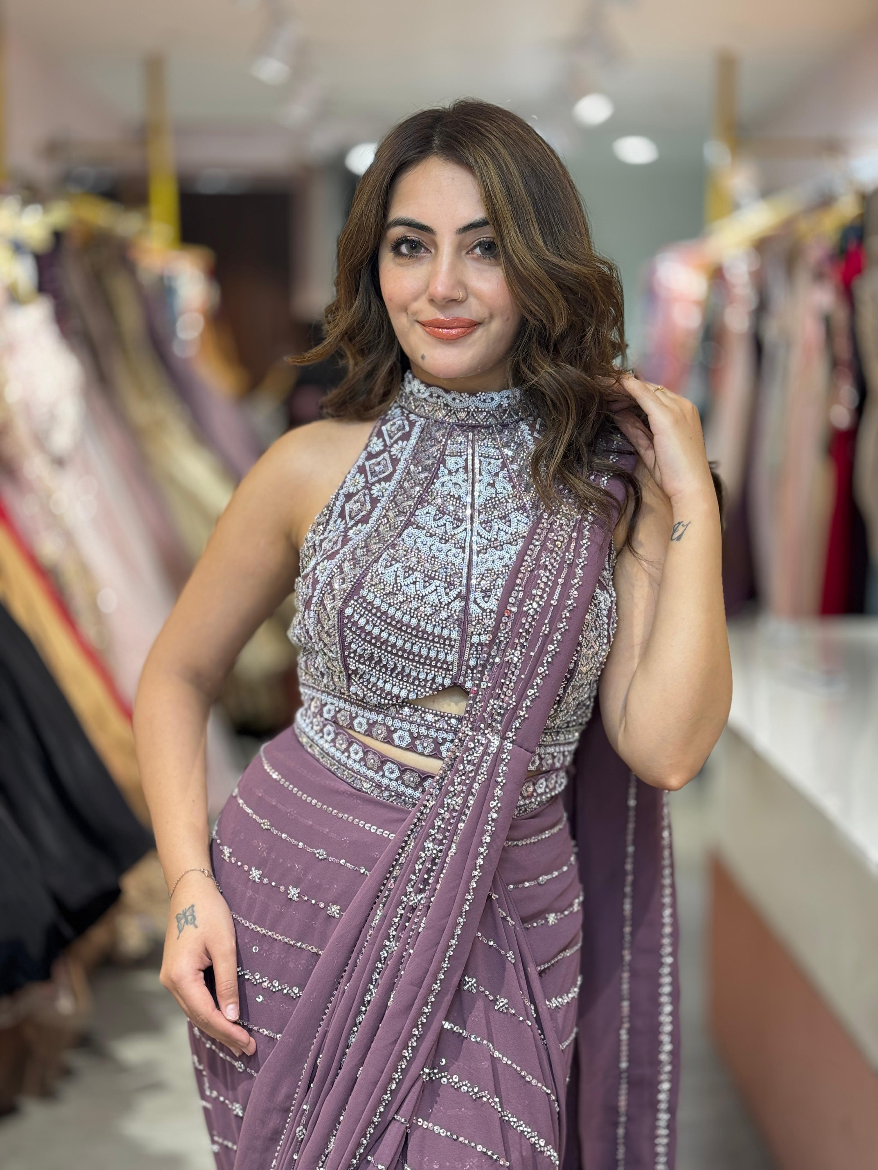Poppy Mirage Sequin Saree Set