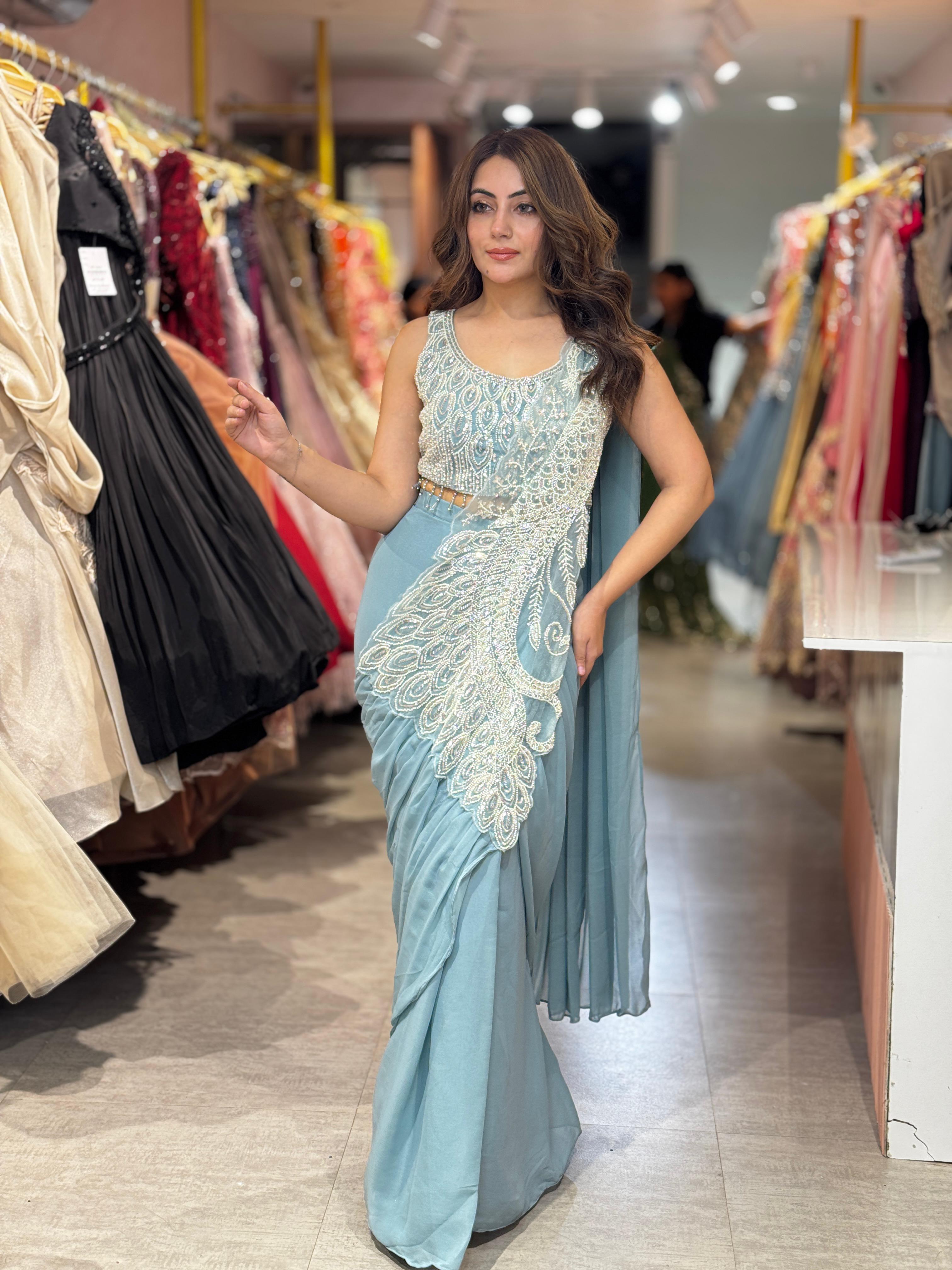 Iris Pearl Embellished Saree Set