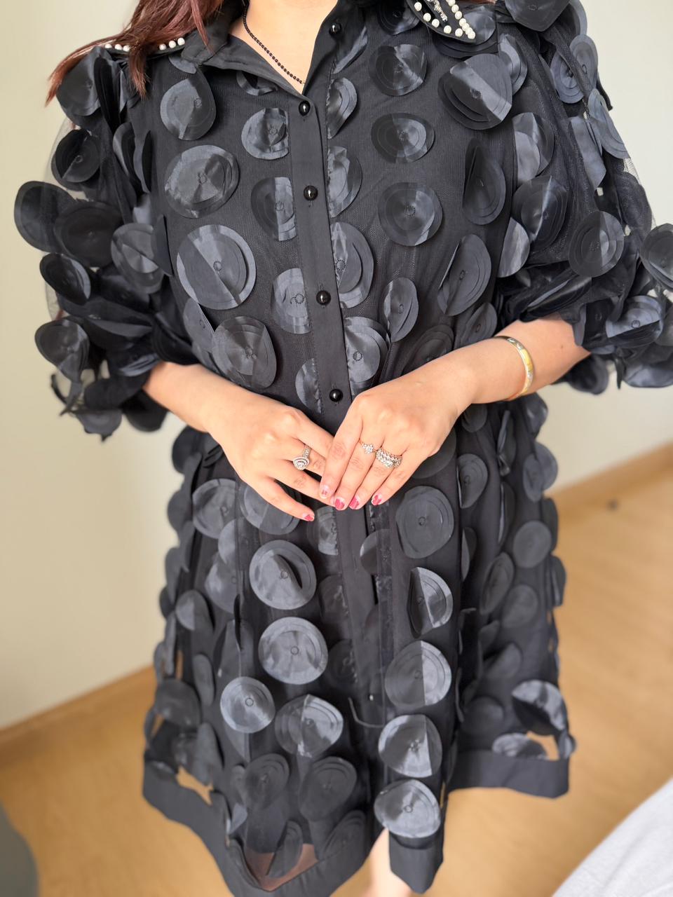 Midnight Petal 3D Shirt Dress