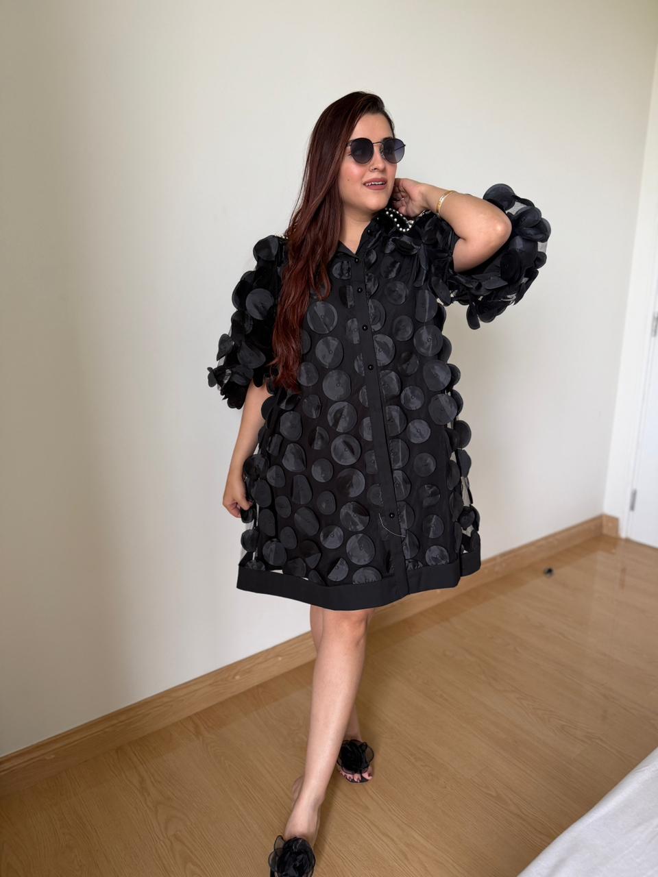 Midnight Petal 3D Shirt Dress