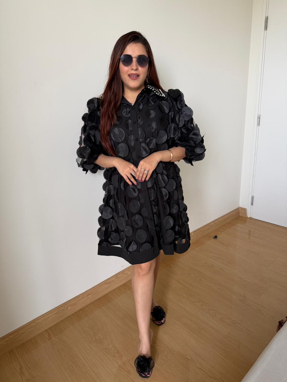 Midnight Petal 3D Shirt Dress