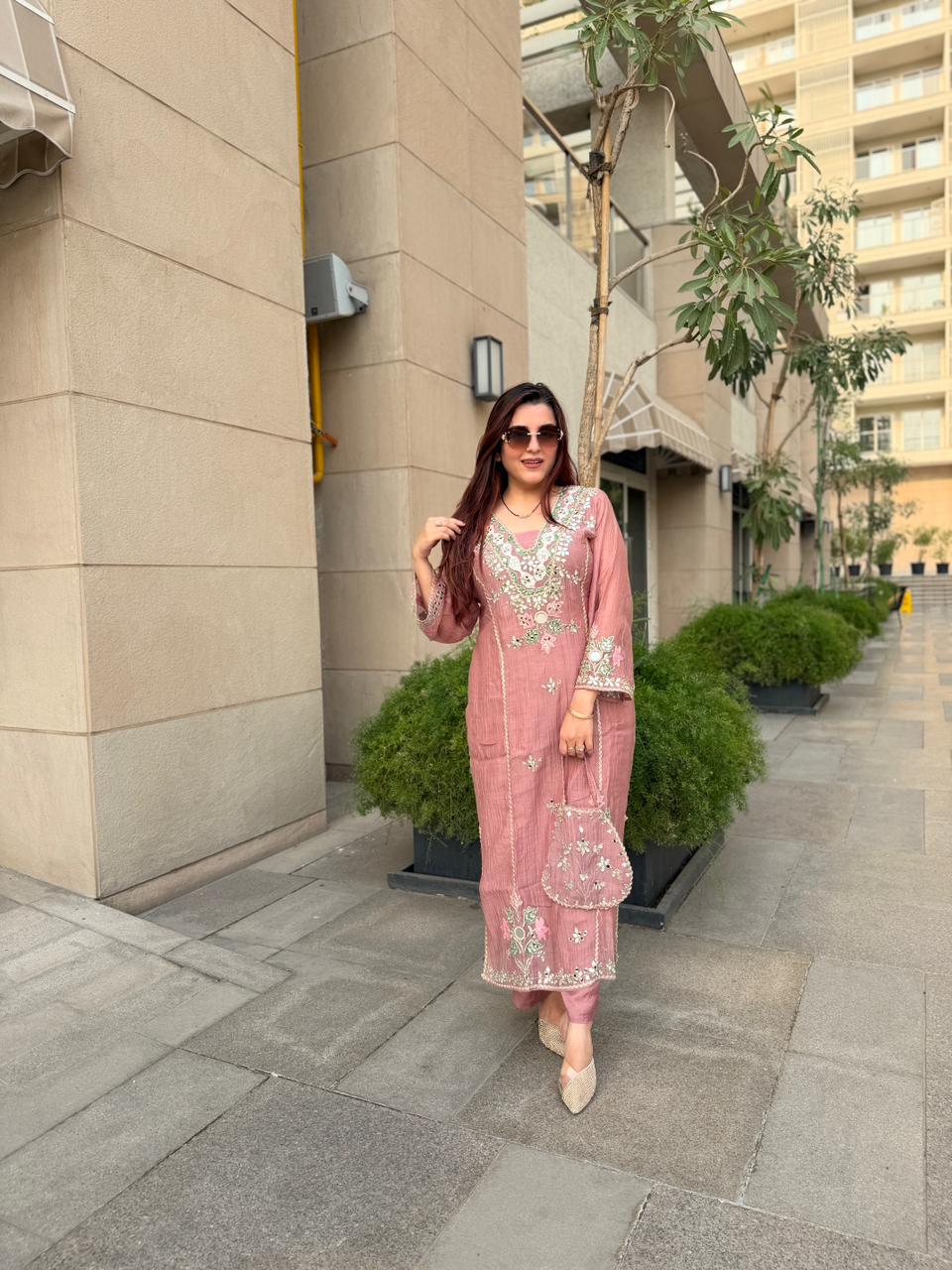Fiza Mirror Work Kurta Set with Potli